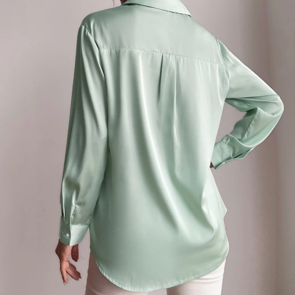 Satin silky button up collared shirt dusty pink - Picture 6 of 12